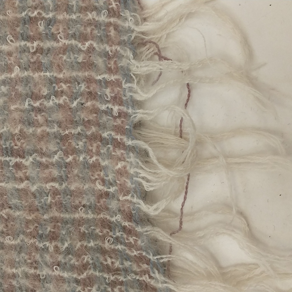 Mohair Blend Vintage Throw - Shawl 48" x50" Lightweight Weave Mauve Blue & Cream - Picture 6 of 8